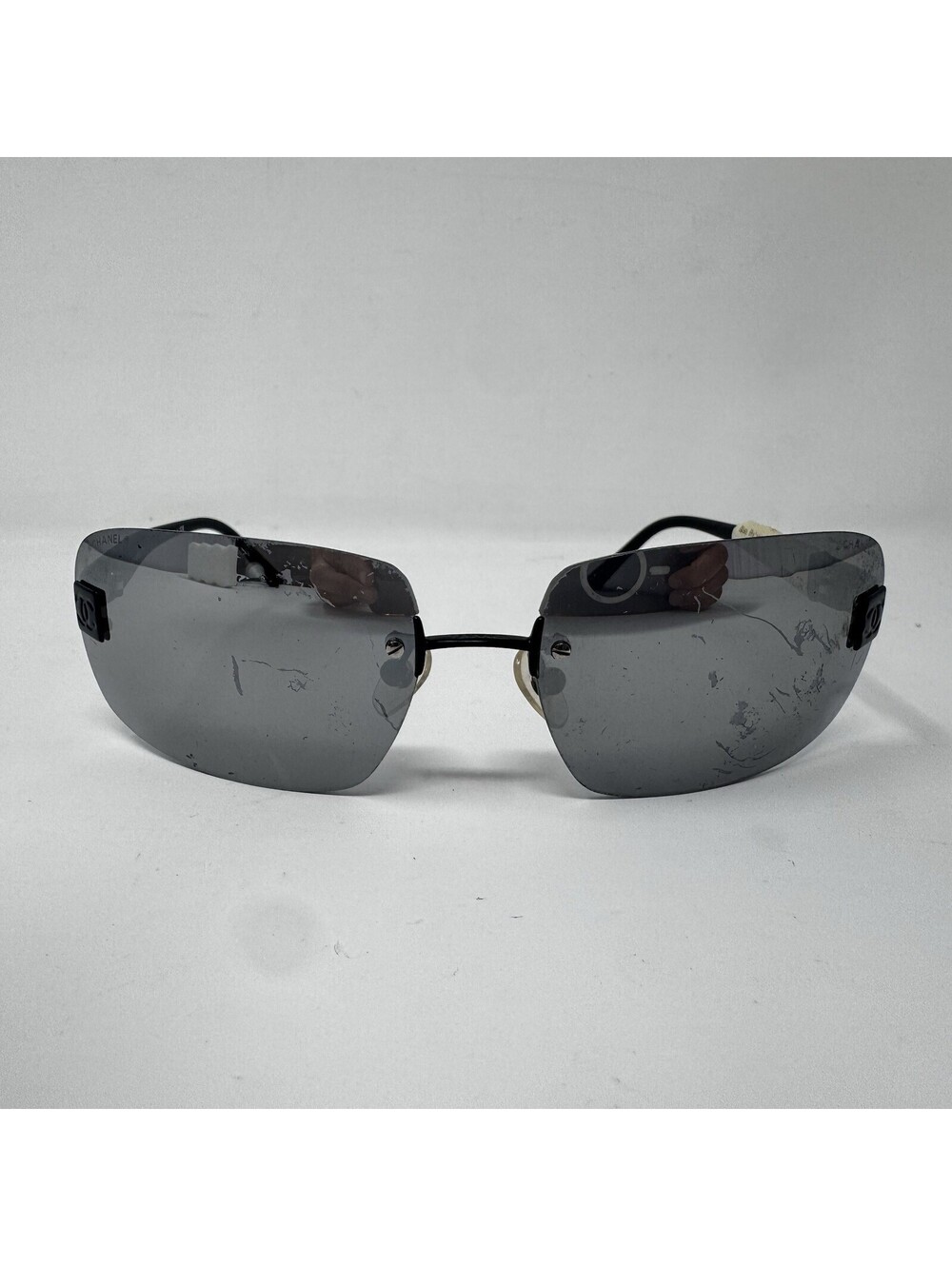 Chanel Rimless Shield Sunglasses Black NWT Damaged Lenses Parts Repair